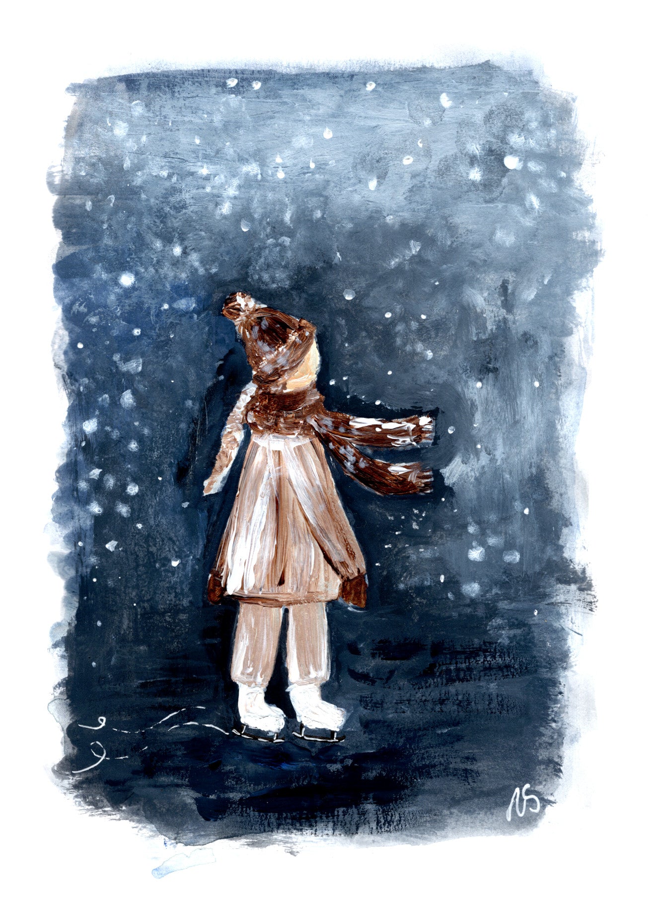 Joulukortti - Luisteleva tyttö