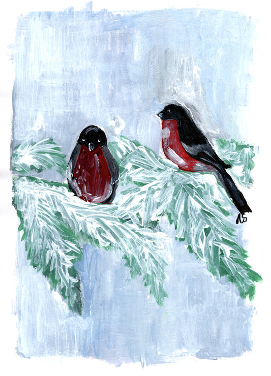 Joulukortti - Punatulkut oksalla