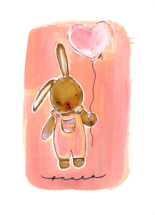 Onnittelukortti - Pupu ja ilmapallo