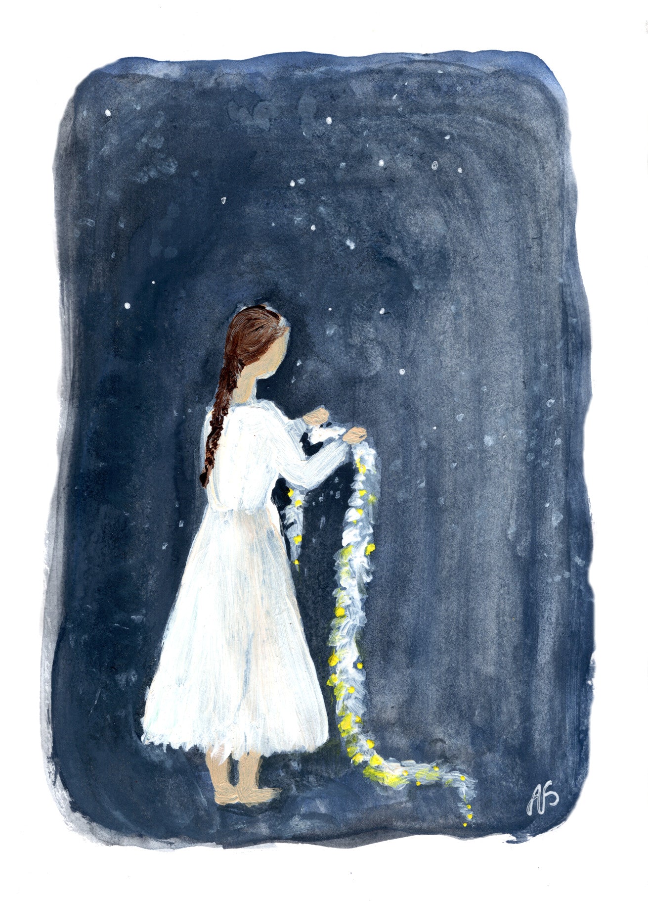 Joulukortti - Tyttö ja joulunauha