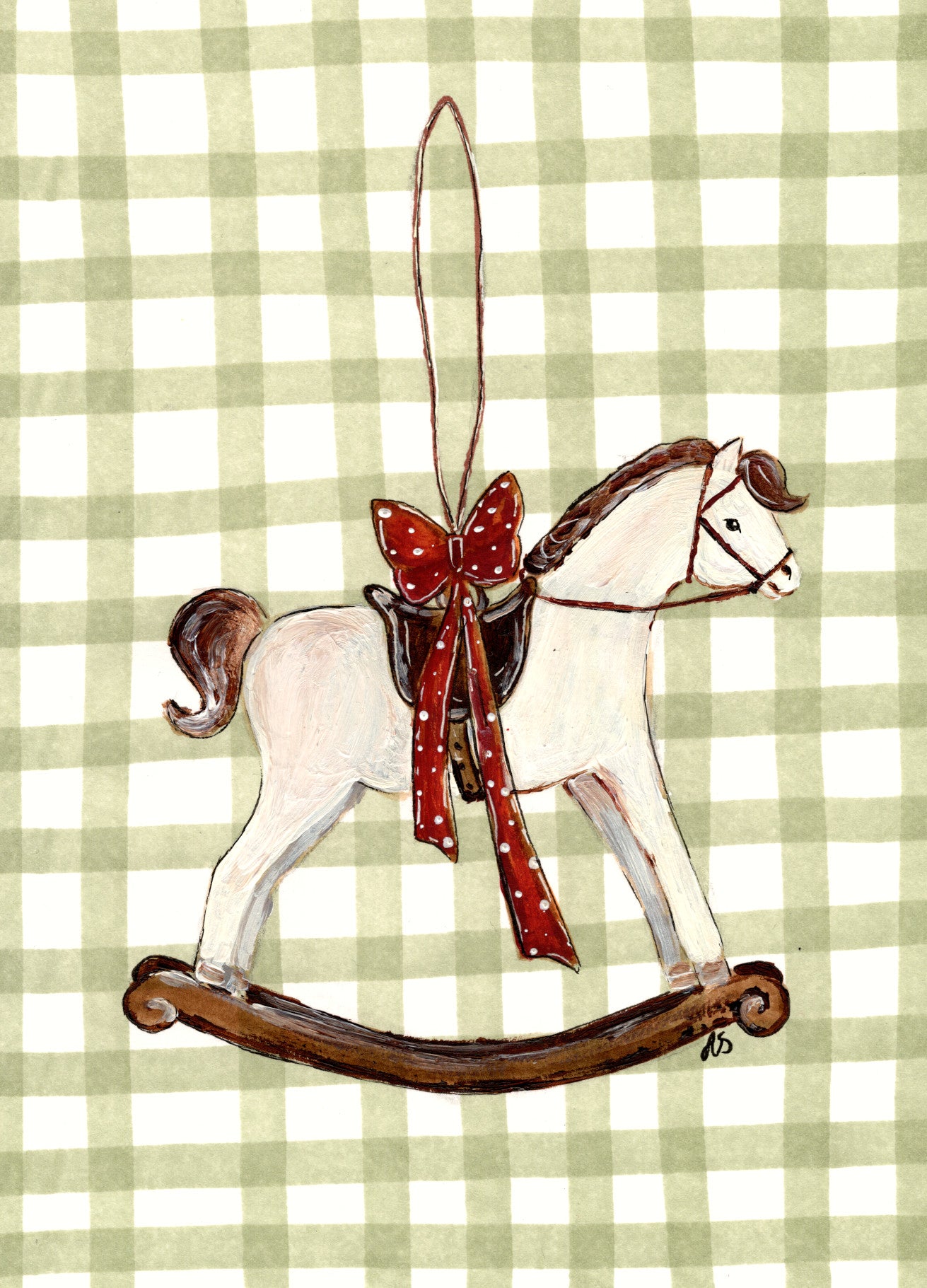 Joulukortti - Keinuhevonen