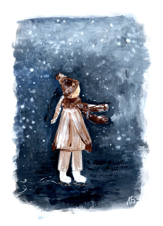 Joulukortti - Luisteleva tyttö